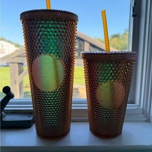 Starbucks 50th Anniversary 2021 Honeycomb Gold Copper Studded Tumblers